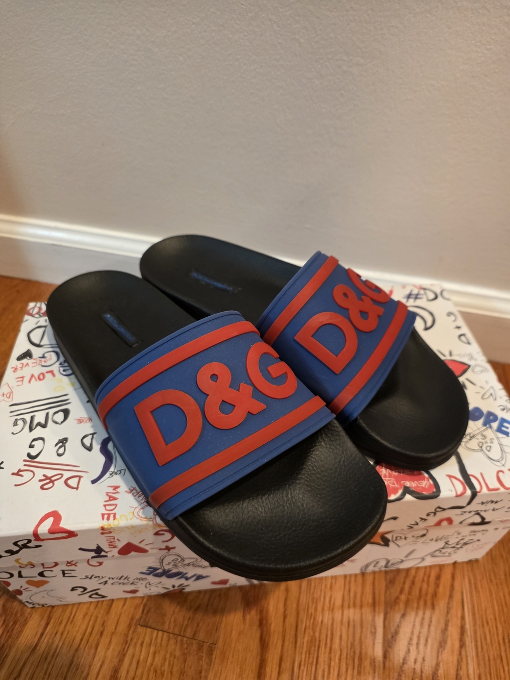 D&G Blue and Red Slide Sandals
